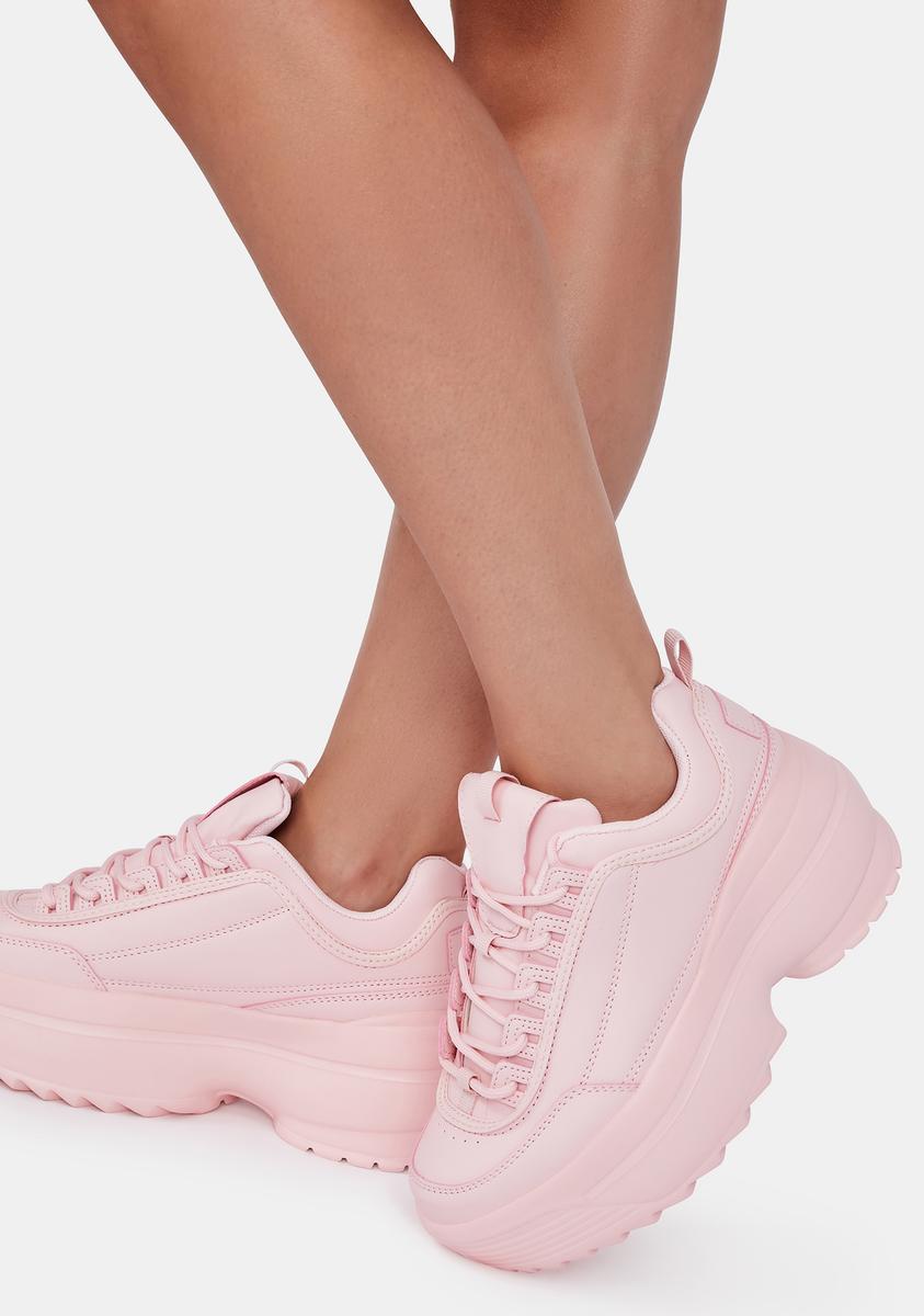Sporty Classic Platform Sneakers - Vegan Leather Pink