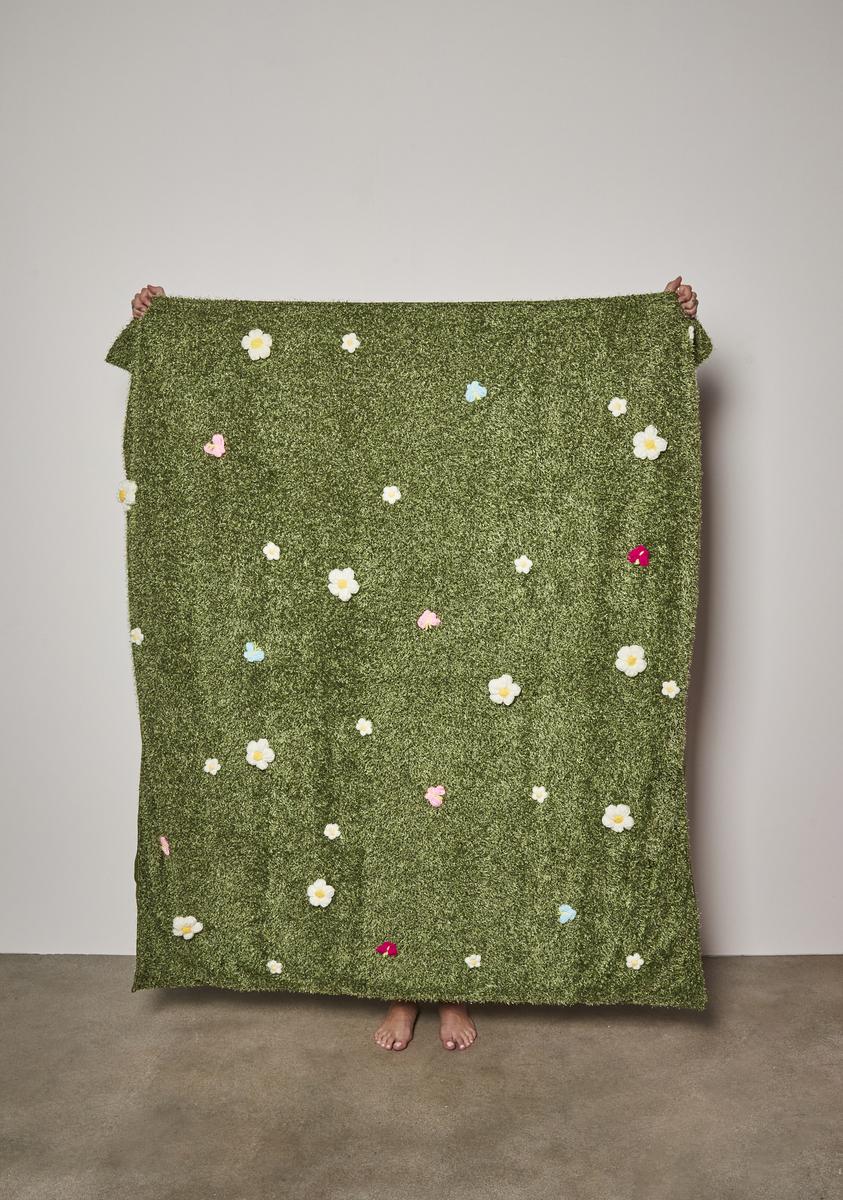 Dolls Home Shaggy Floral Crochet Blanket - Green