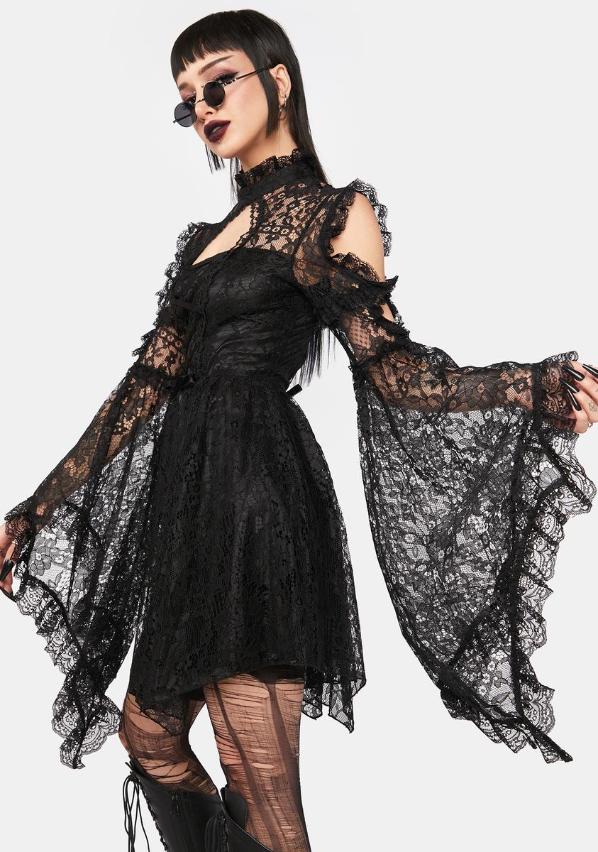 Gothic Sexy Lace Bell Sleeve Mini Dress