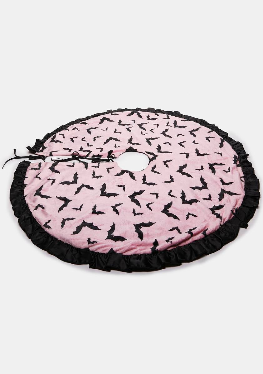 Dolls Home Bat Print Velour Tree Skirt - Pink/Black
