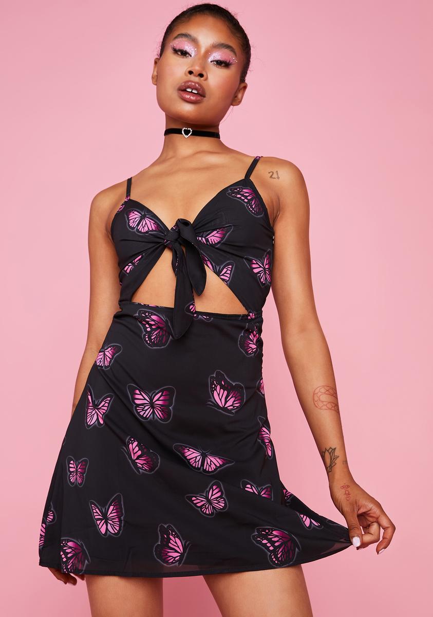 Sugar Thrillz Butterfly Print Mini Dress - Black/Pink
