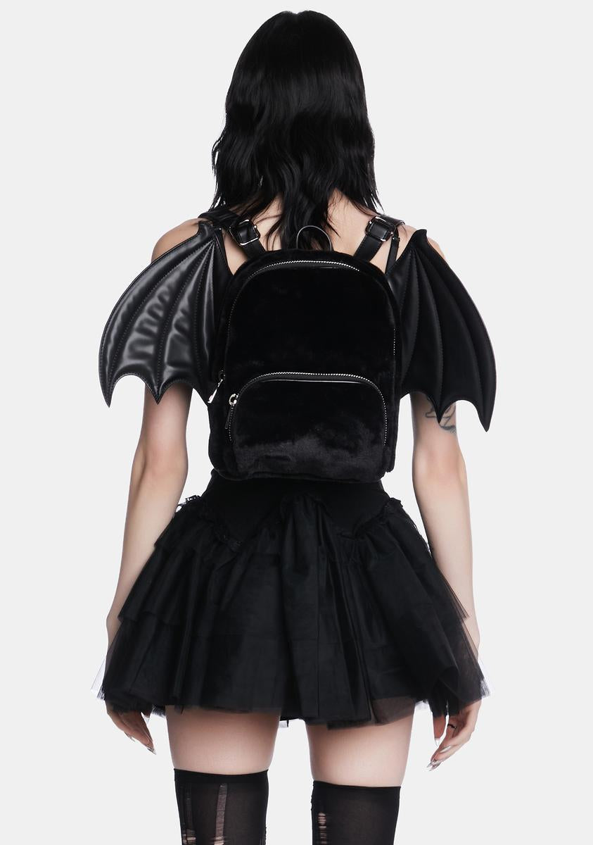 The Grave Girls Faux Fur Bat Mini Backpack - Black
