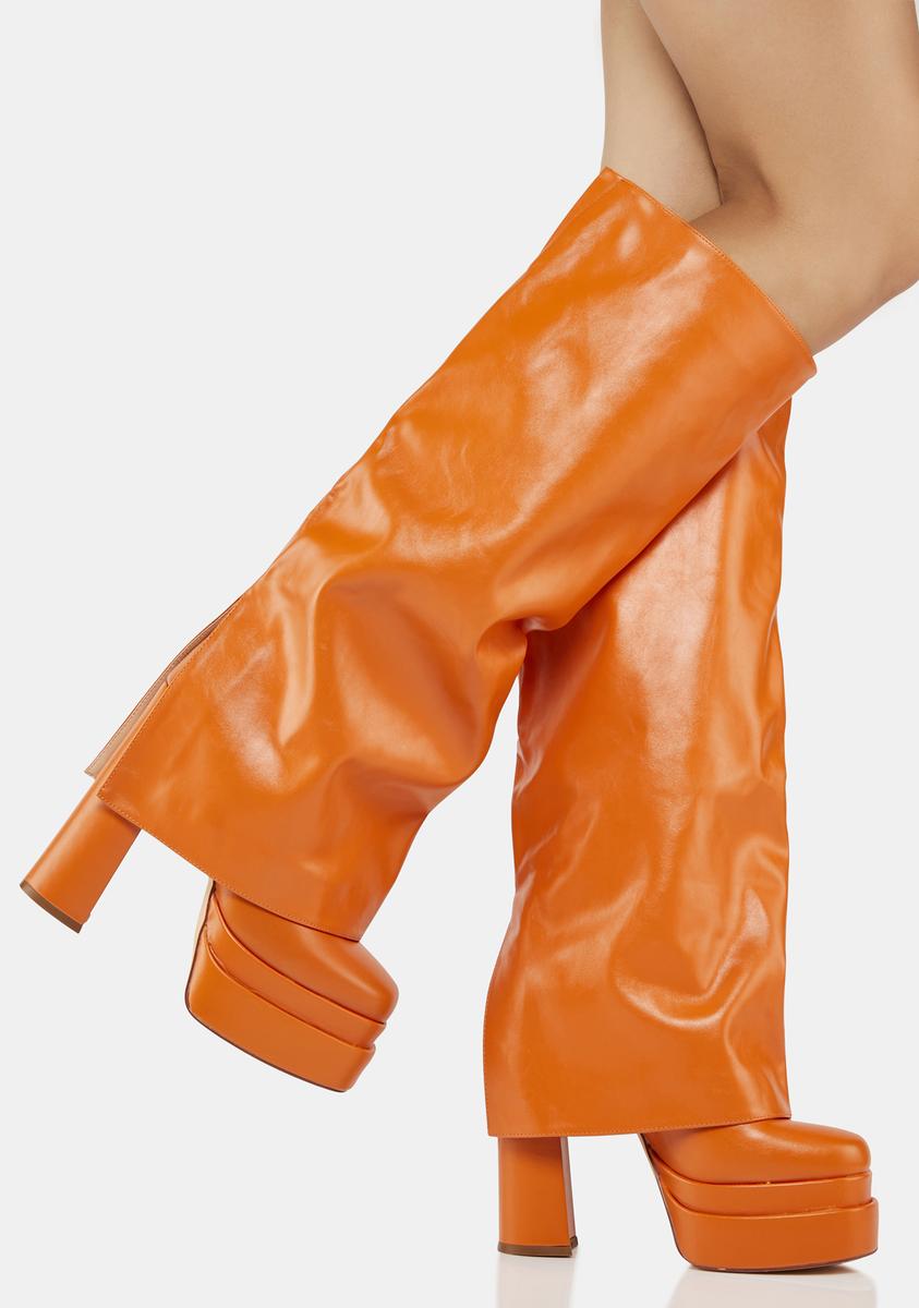 AZALEA WANG Vegan Leather Foldover Platform Boots - Orange
