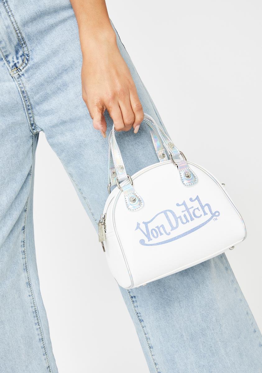 Von Dutch Glossy Faux Leather Bowling Bag Purse With Shoulder Strap
