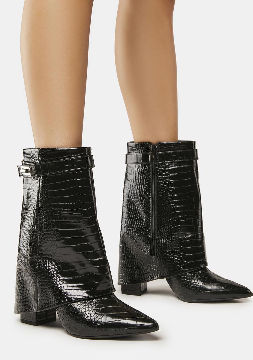 Public Desire Vegan Leather Croc Covered Ankle Boots - Black