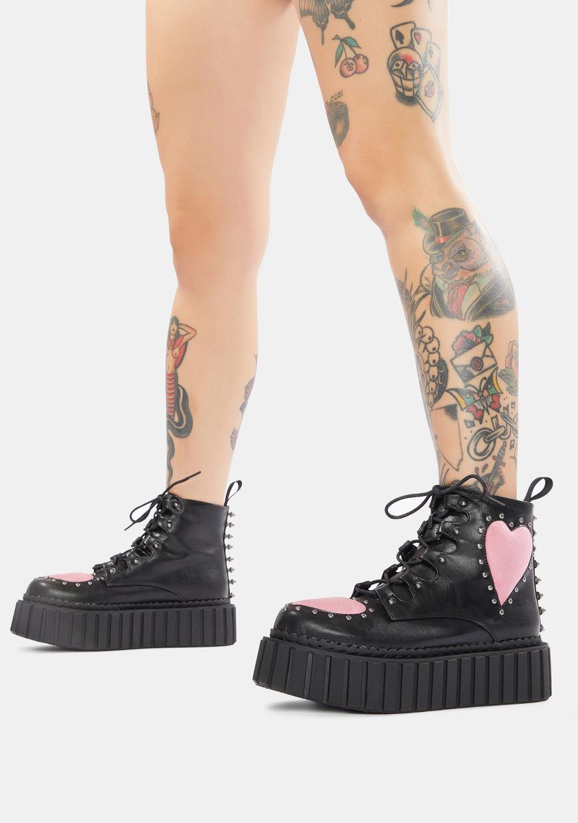 cross your heart chunky creeper ankle boots