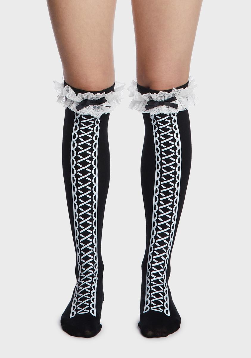 over the knee socks with lace trim