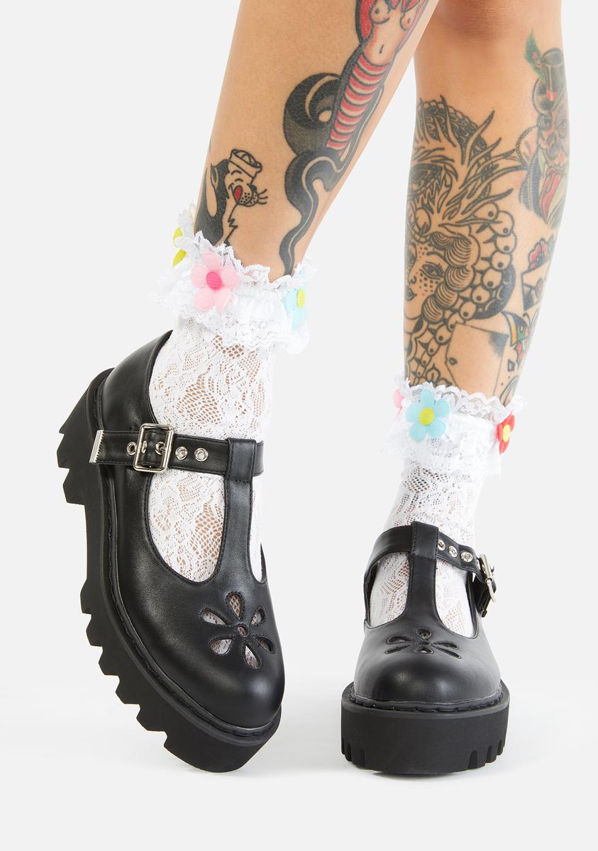 Lamoda Flower Mary Janes - Vegan Leather Black