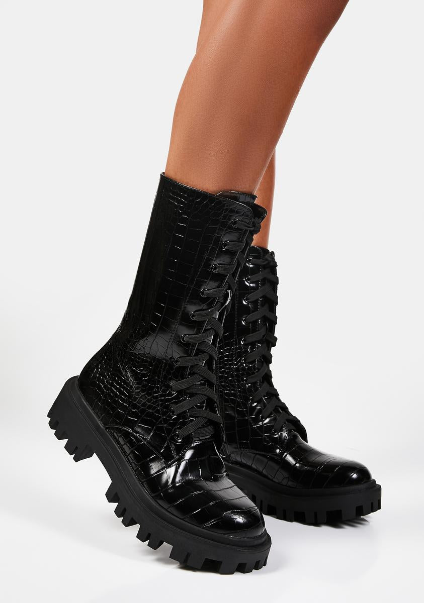 chunky black lace up boots