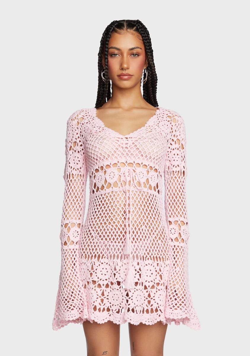 Sugar Thrillz Crochet Mini Dress - Pink