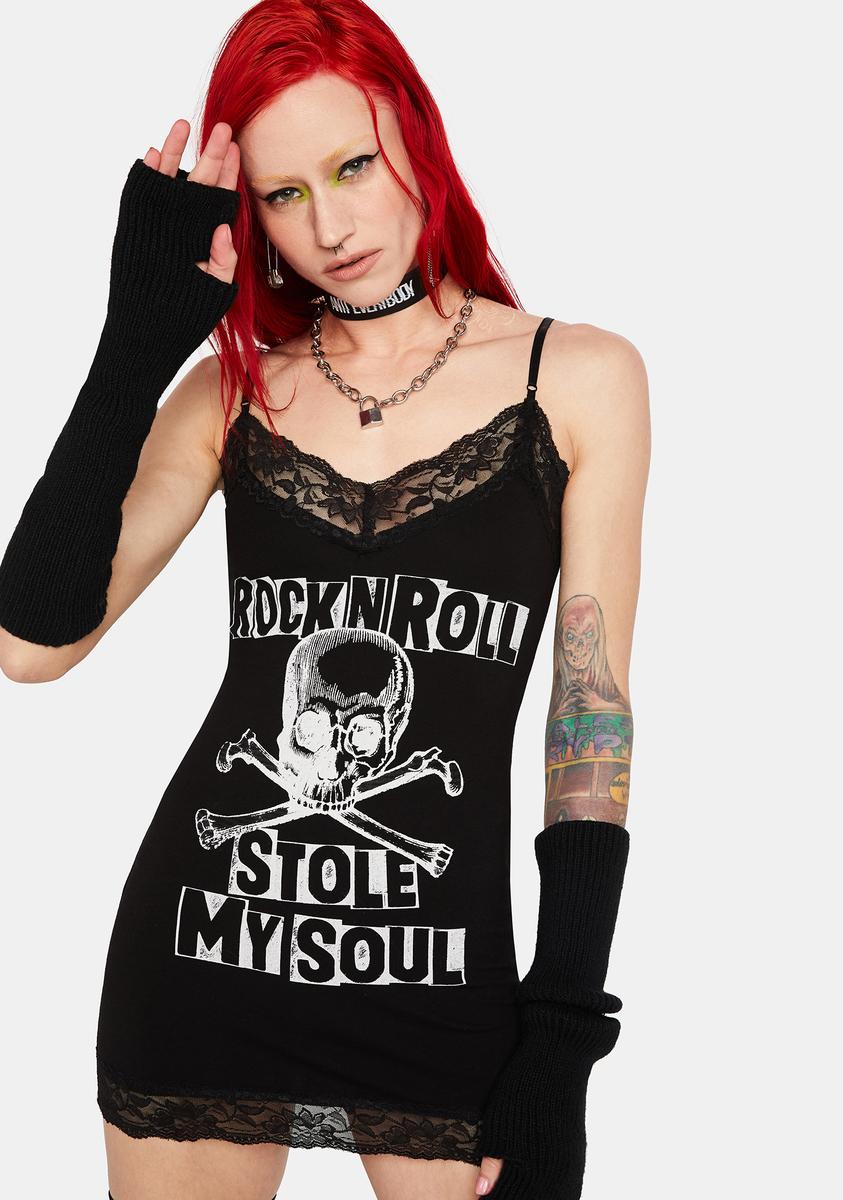 Se7en Deadly Rock N Roll Skeleton Graphic Lace Cami Mini Dress - Black