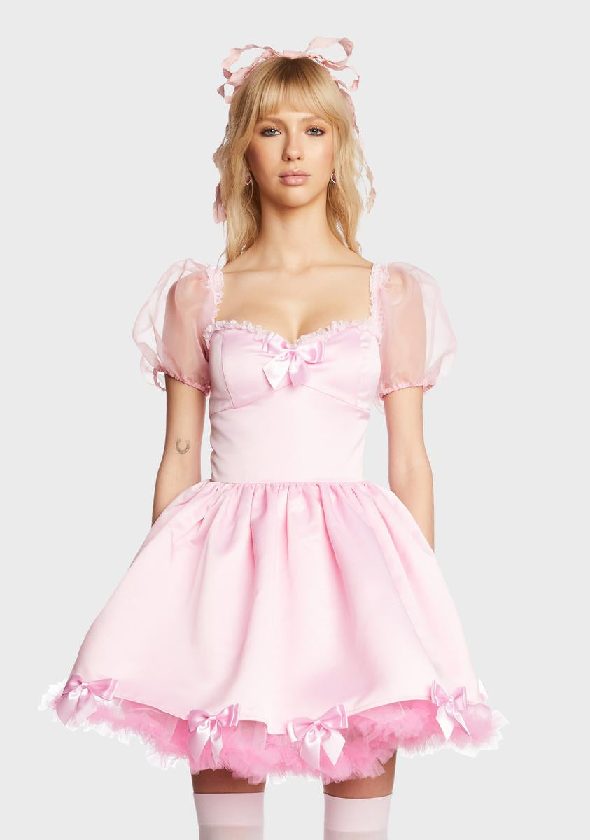 Sugar Thrillz Satin Organza Bow Babydoll Dress - Pink