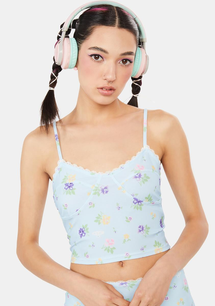 O Mighty Flower Power Lace Cami - Blue