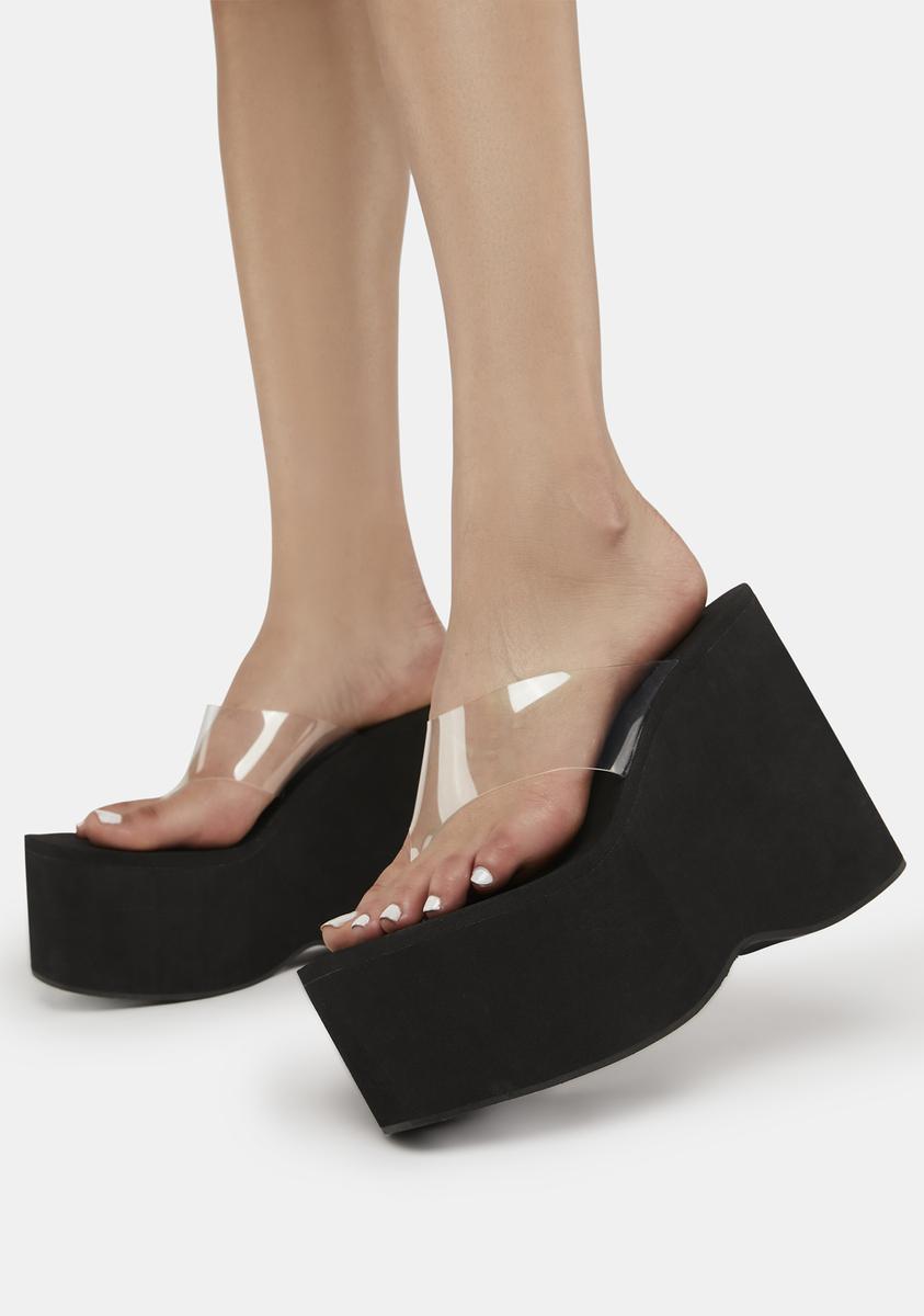 SIMMI Vegan Leather Platform Sandals With Vinyl Thongs - Black