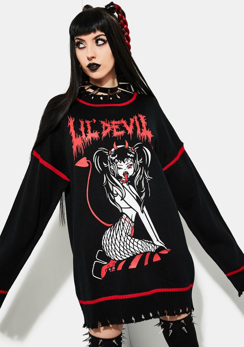 Current Mood Devil Girl Intarsia Oversized Sweater - Black