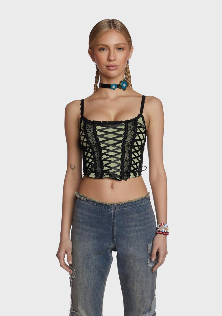 dELiA*s by Dolls Kill Lace Up Corset Tank Top - Green