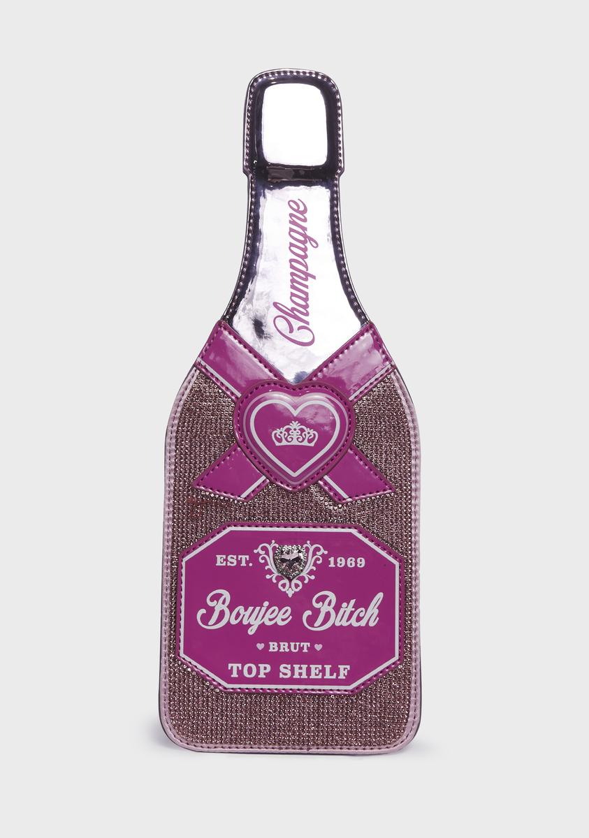 Sugar Thrillz Rhinestone Champagne Bottle Crossbody Bag - Pink