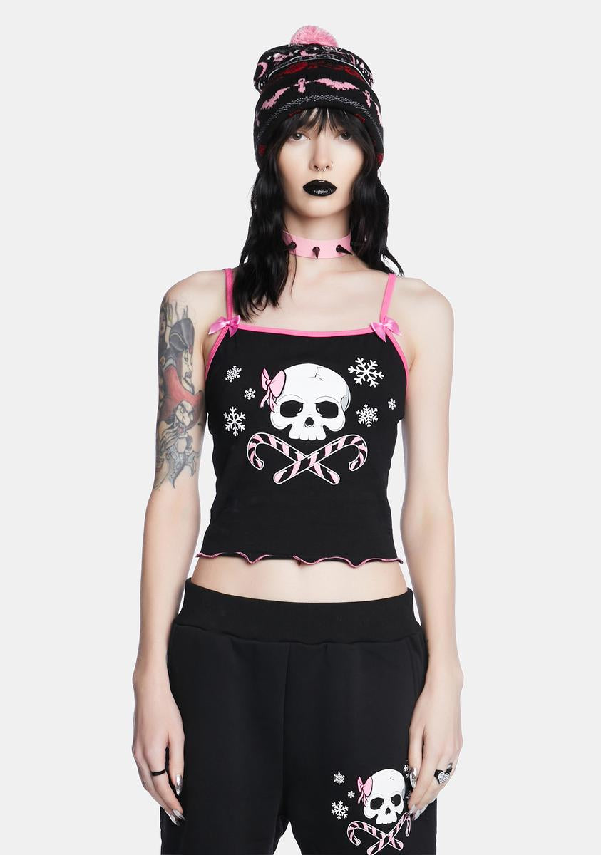 The Grave Girls Skeleton Graphic Cropped Tank Top - Black