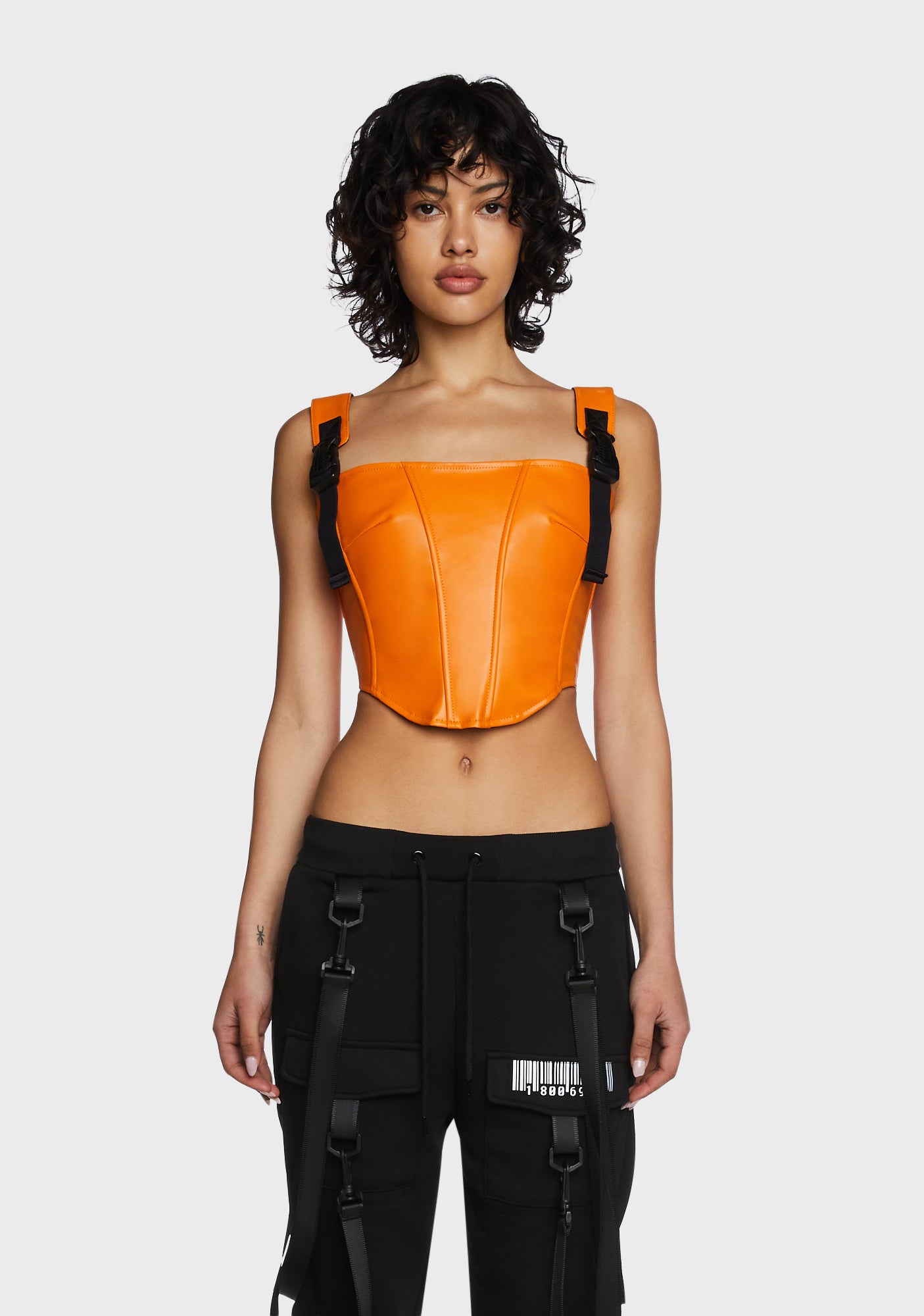 Club Exx Vegan Leather Corset Top - Neon Orange