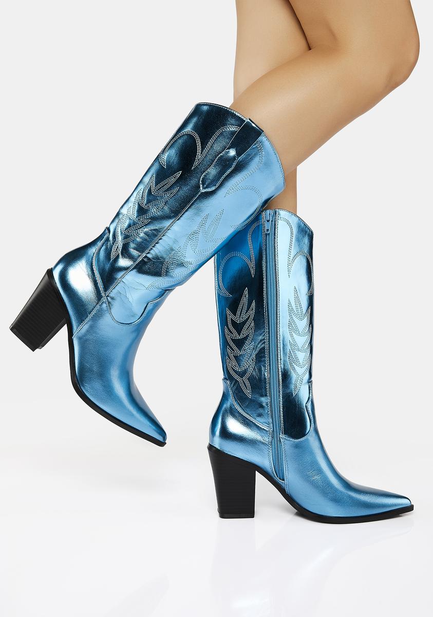 bearing cloth go shopping Turquoise Got Range Metallic Cowboy Boots (NYC) – Dolls Kill