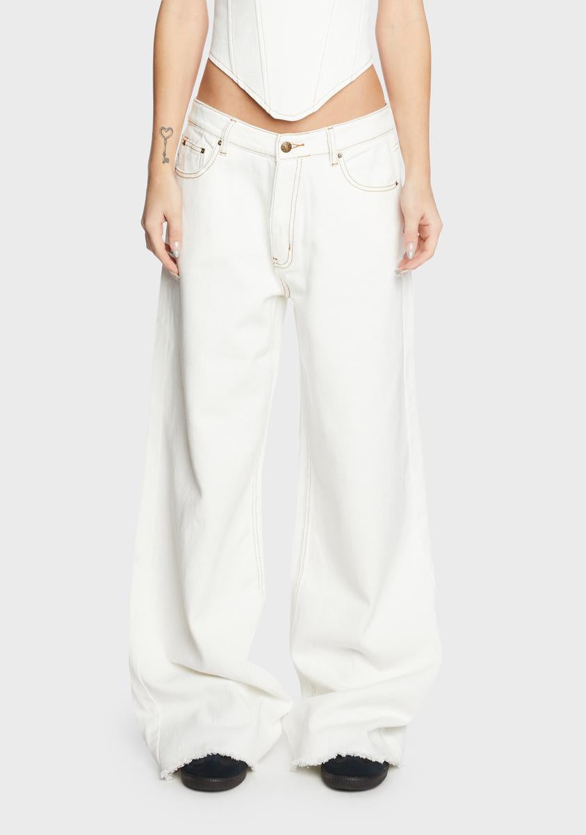 Lioness Baggy Wide Leg Denim Jeans - White