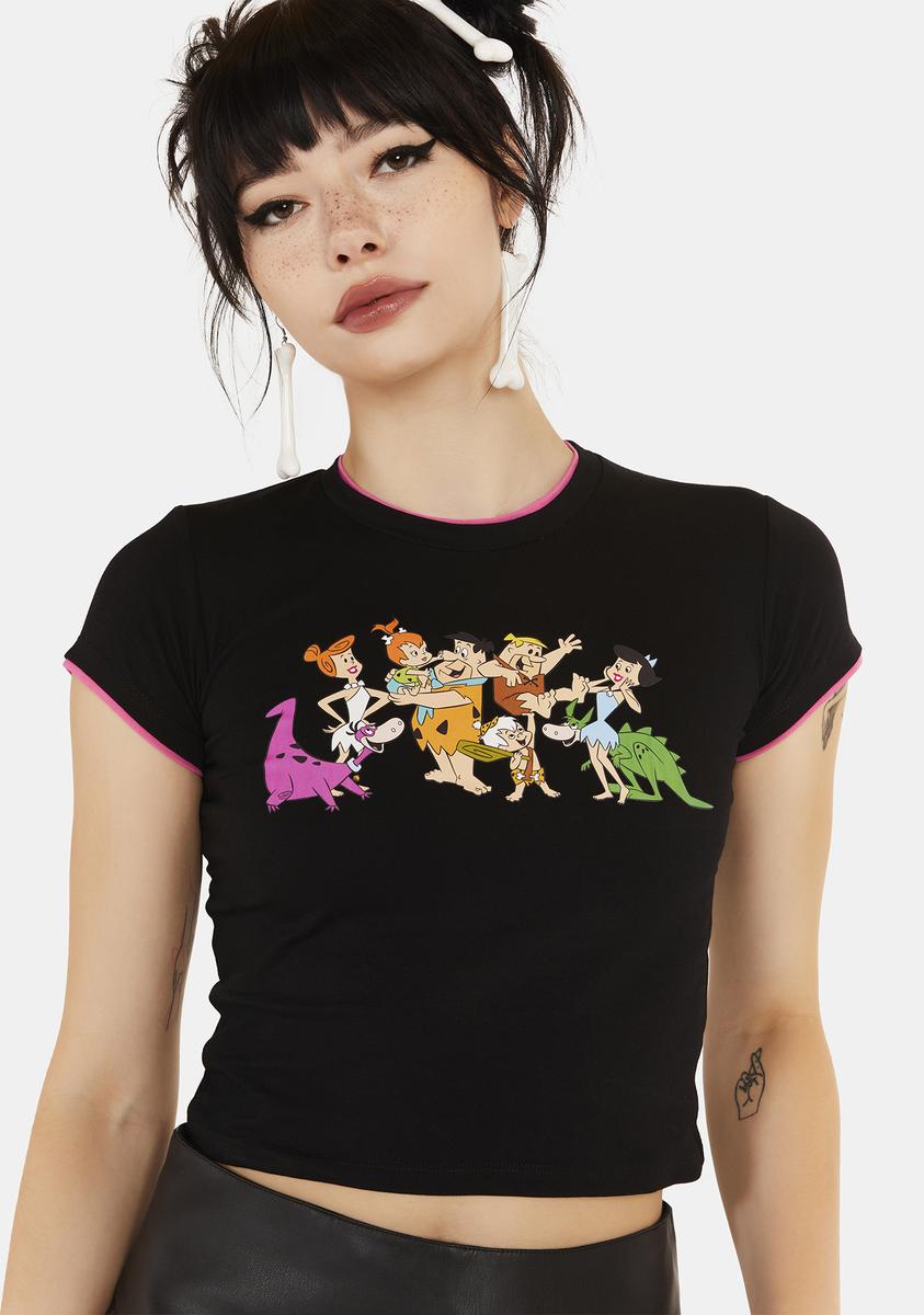 Dolls Kill X Hanna Barbera Flintstones Graphic Crop Tee - Black