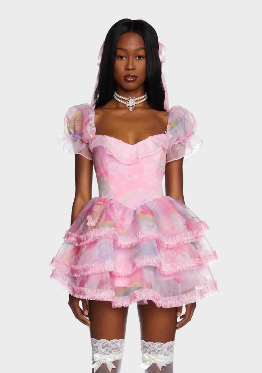 Dolls Kill x Care Bears Organza Printed Mini Dress - Pink