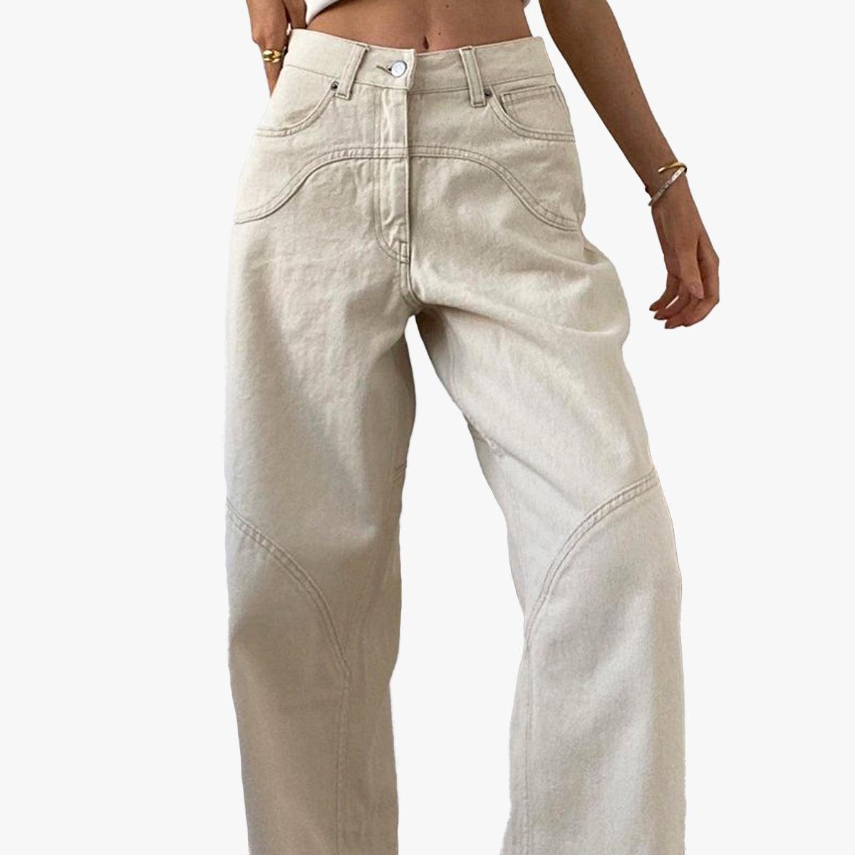 Western Wide Leg Beige Jeans • Aesthetic Clothes
