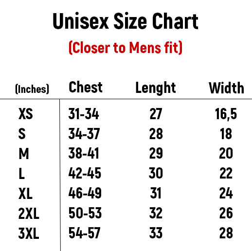 Size Chart Unisex