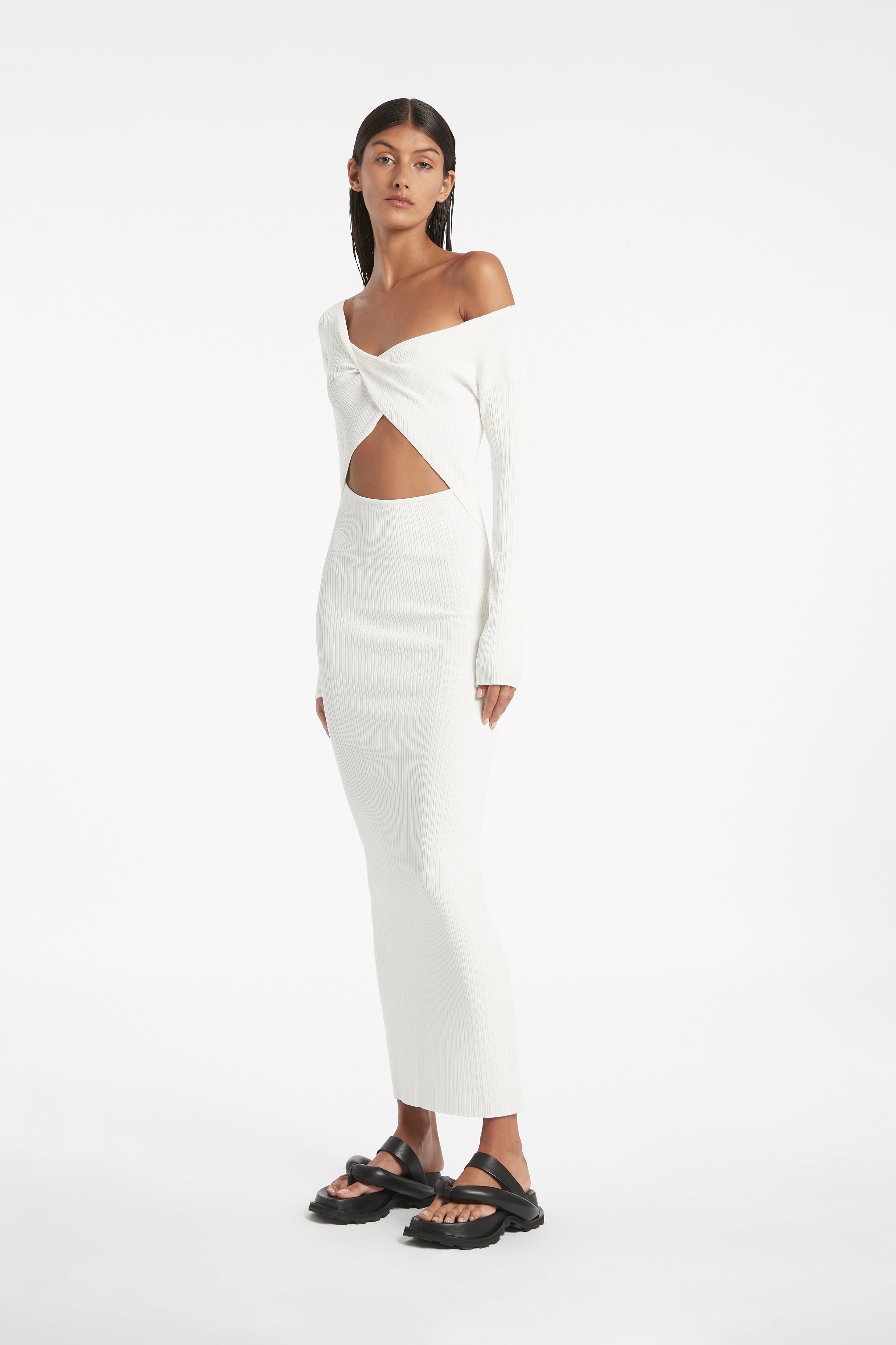 off the shoulder long sleeve dress white