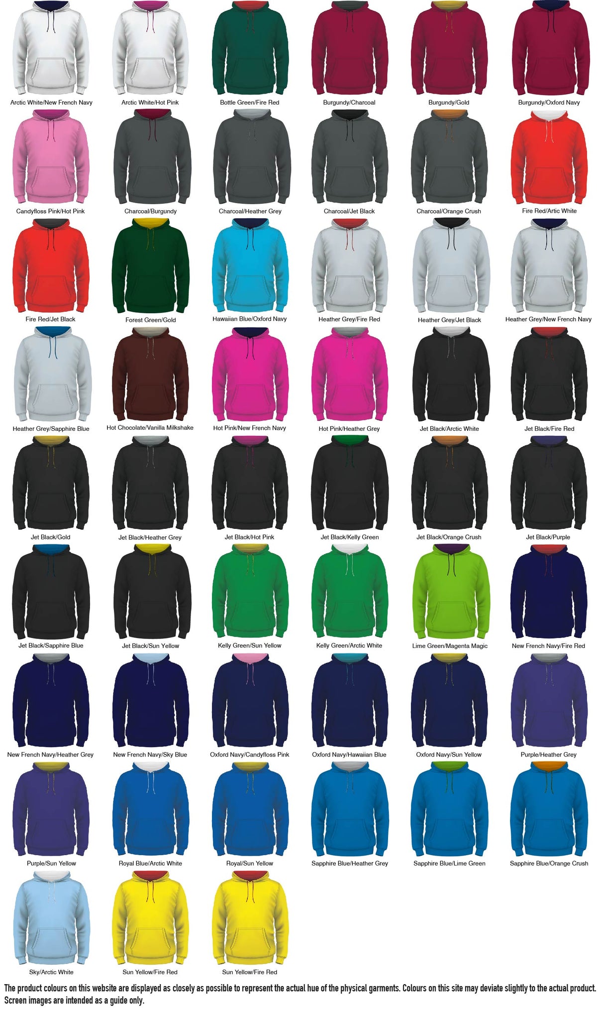 Adult hoodie Colour Options