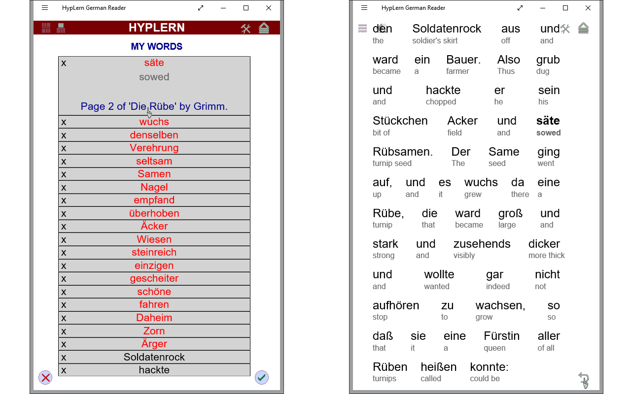 Learn German just by reading and built-in spaced repetition