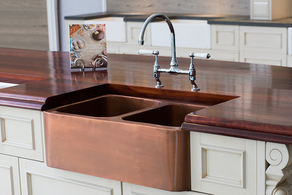 copper kitchen sink and taps