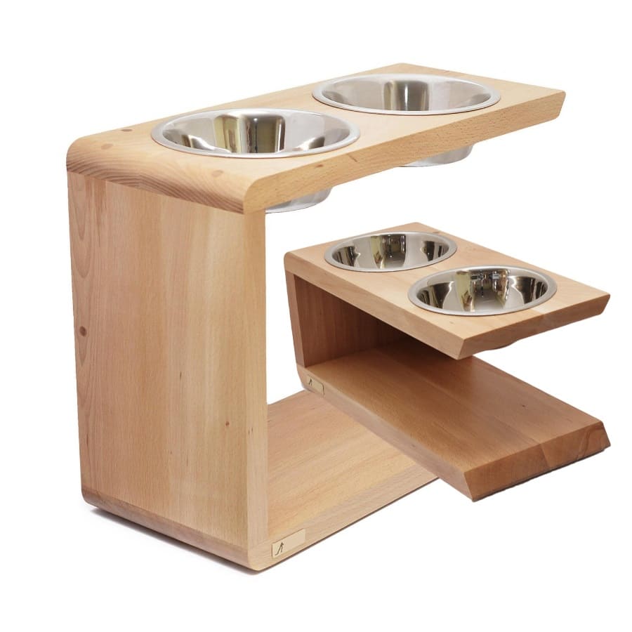 Siooko Elevated Dog Bowls Medium Sized Dog, Wood Raised Dog Bowl Stand with  2 Stainless Steel Dog Food Bowls, Non-Slip Dog Feeder for Medium Dogs