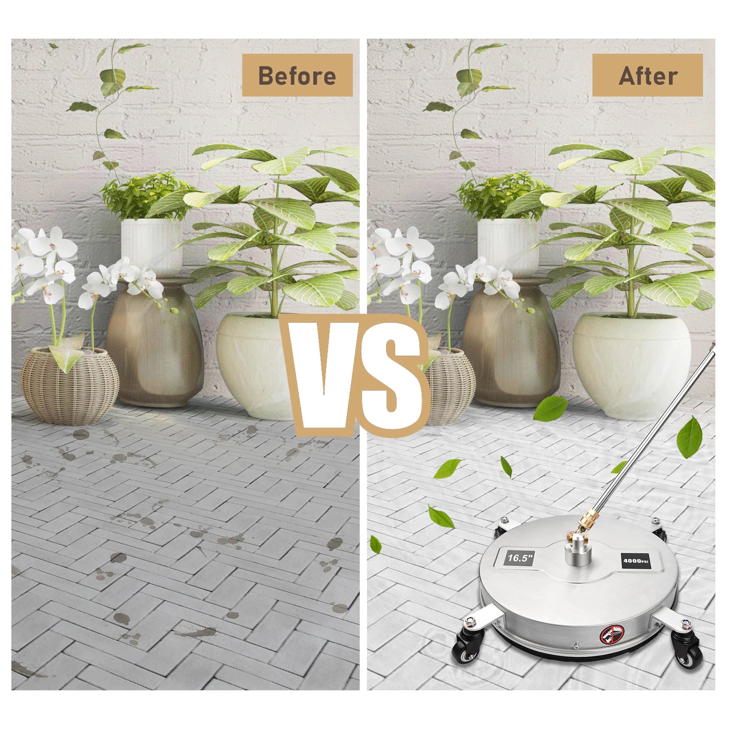 16.5inch Electric Floor Cleaner Pressure Washer Surface Cleaner Stainless Steel Housing Power Washer with Accessory