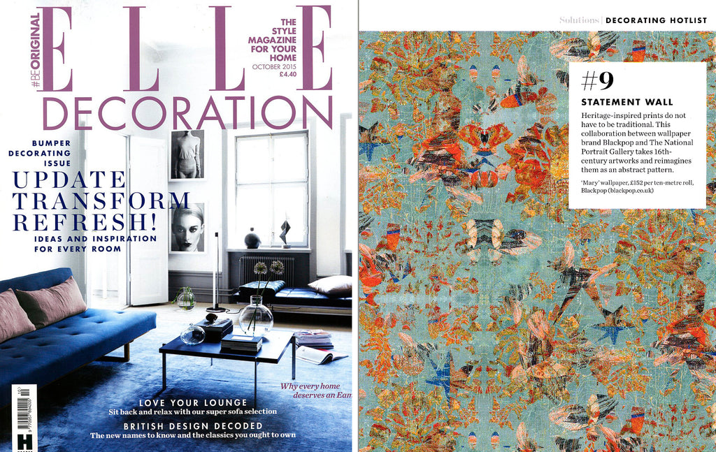 Elle Decoration October 2015, statement wallpaper, interior designs, blue wallpaper,