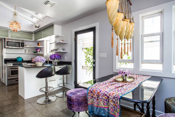 stools covered in Duprez velvet fabric