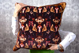 dark velvet patterned distinct unusual, burgundy velvet cushions uk, brown velvet cushion, velvet cushions for sale in derbyshire, confucious cushion, skulls and moths cushion uk,