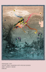 Contemporary wall hangings with ruche trimmings, tapestries for walls uk, wall hangings for walls uk, made and printed in the UK.