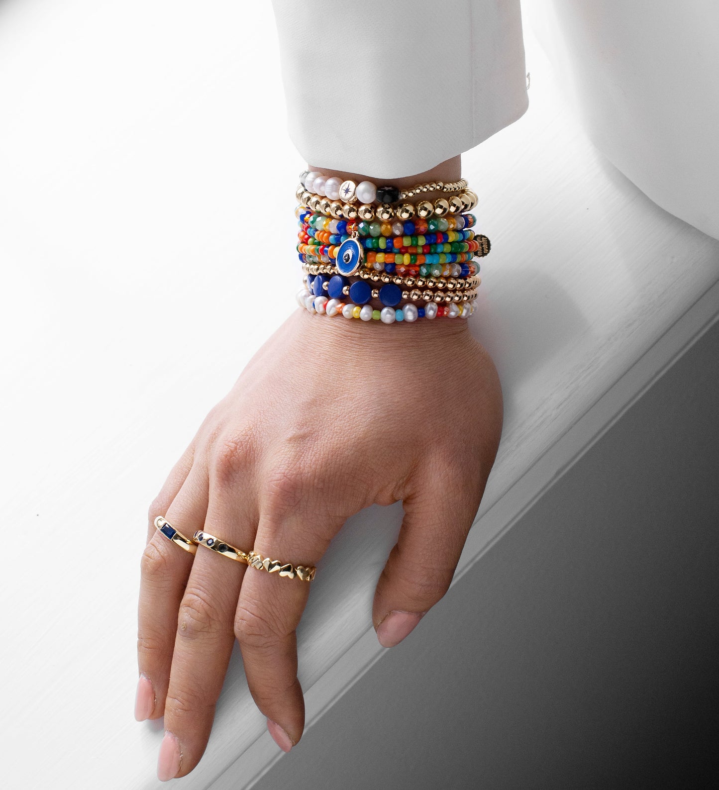 5-strand beaded evil eye bracelet set