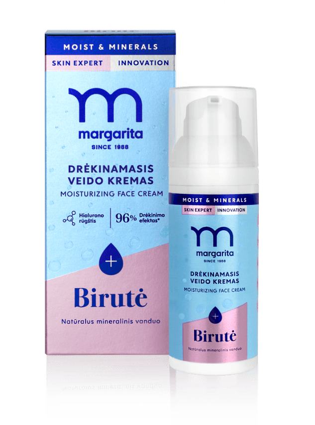 MARGARITA MOIST&MINERALS Drėkinamasis veido kremas su "Birutės" mineraliniu vandeniu 50ml - TIESIOG GRAŽI