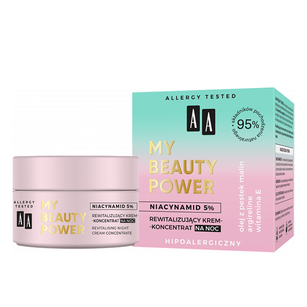 AA MY BEAUTY POWER Niacinamide 5%, koncentruotas atkuriamasis naktinis kremas su niacinamidu, 50 ml - TIESIOG GRAŽI