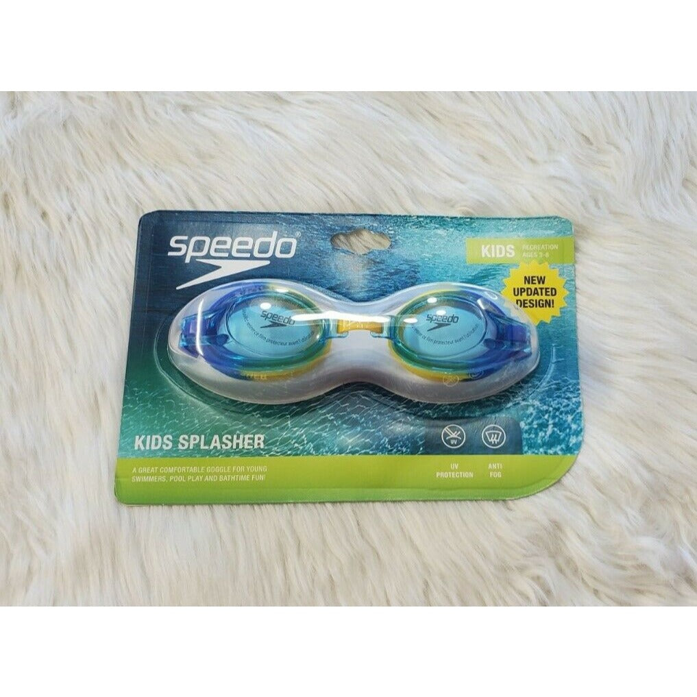 Speedo Kids' Splasher Anti-Fog Swimming Goggles (Ages 3-8) Blue/Yellow, New