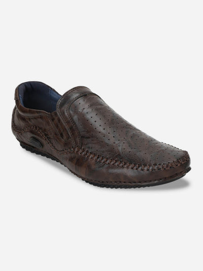 Men's Brown Crumble Leather Driving Slip On (ID1050)-Casuals - iD Shoes