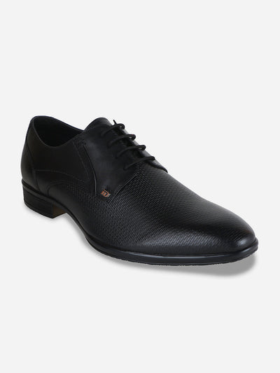 Men's Black Embossed Pattern Regular Toe Lace Up Formal (ID2100)-Formals - iD Shoes
