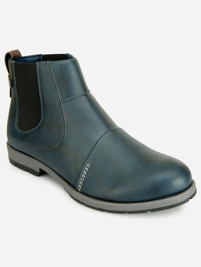 Men's Blue Round Toe Slip on Ankle Boot (IX1039)-Boots - iD Shoes