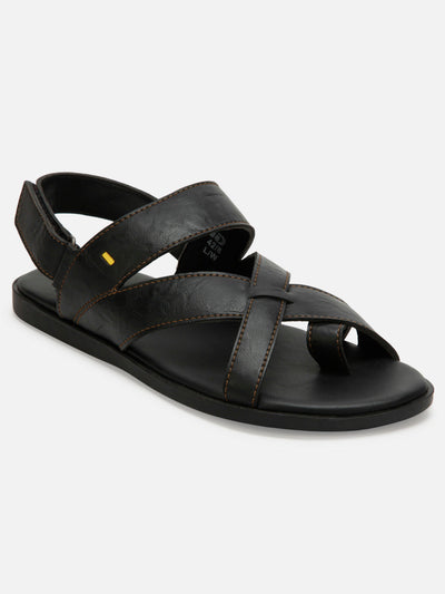 Men's Black Cross Strap Casual Sandals (IX5002)-Sandals/Slippers - iD Shoes