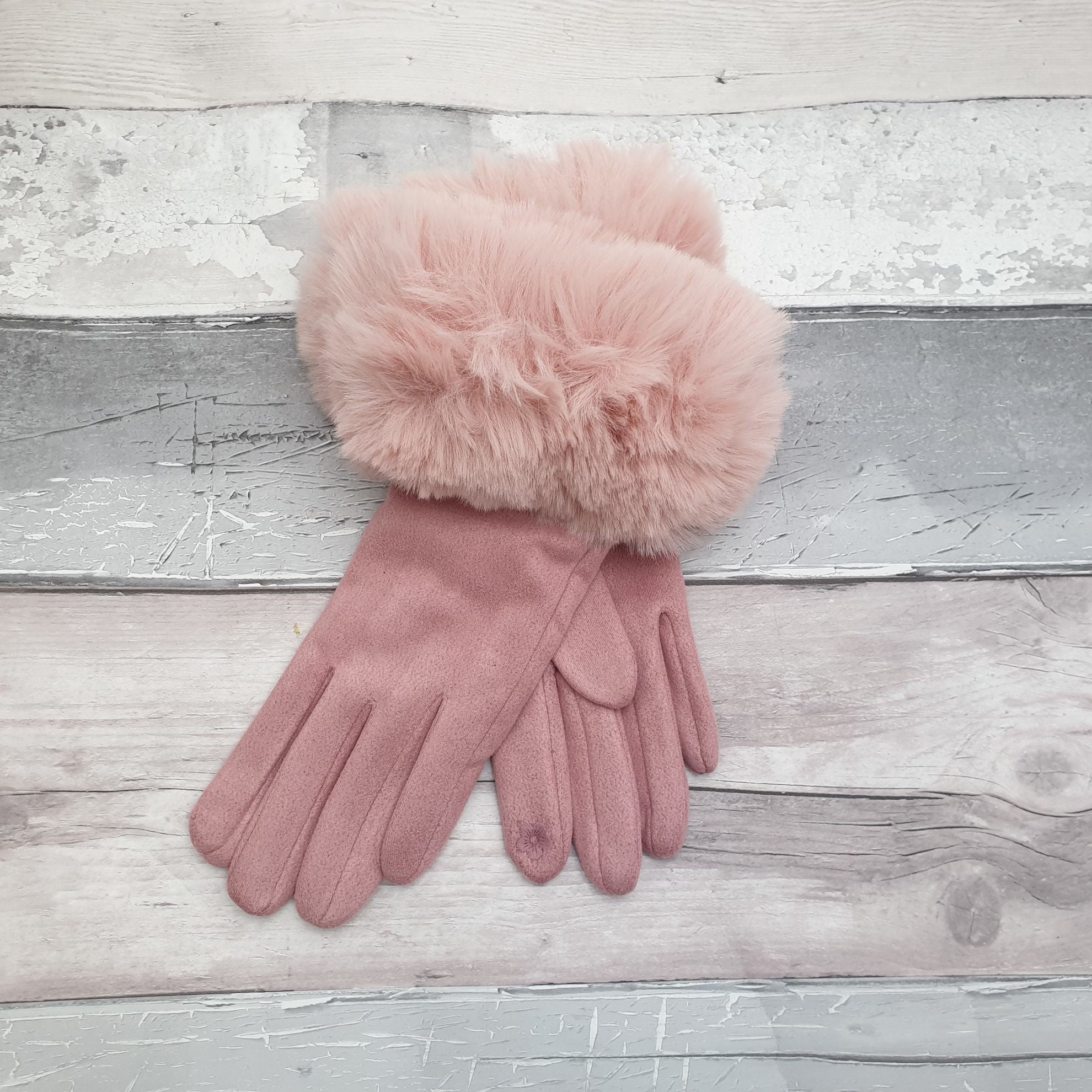 pink faux fur gloves