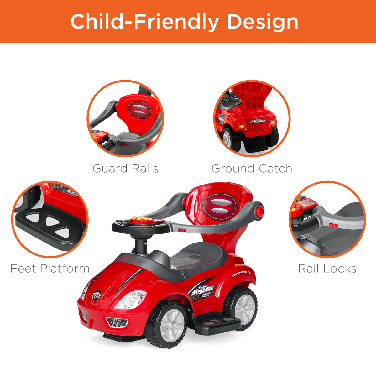 Baby Walker Ride On Push Along Baby CAR 3in1 Handle Interactive Steer Wheel Gift 