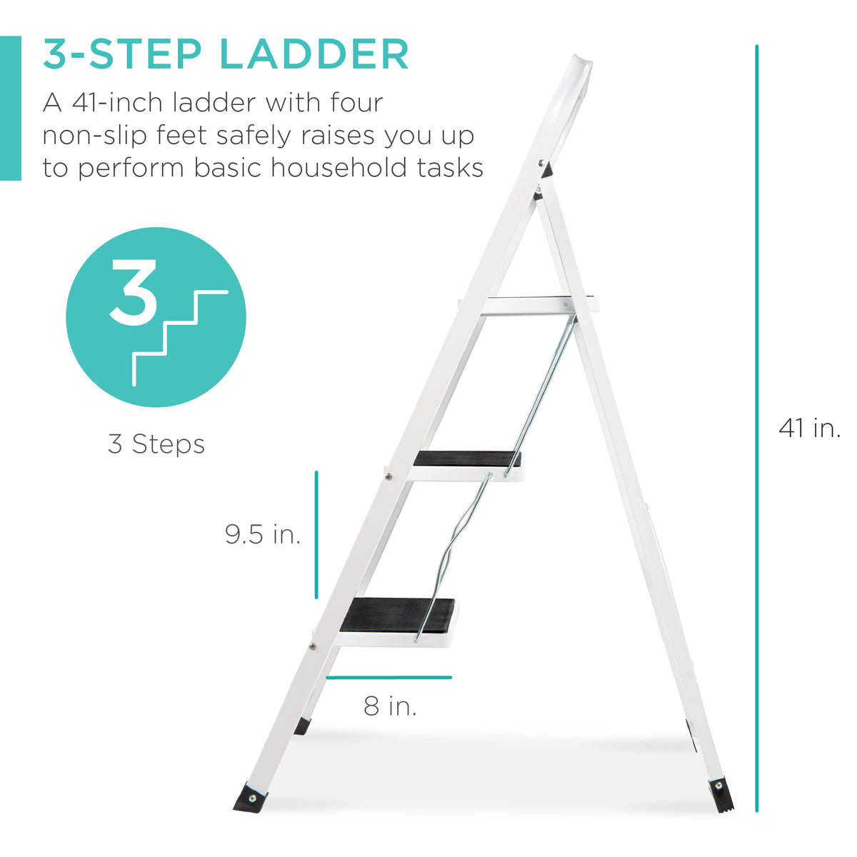 3 Steps Protable Ladder Non Slip Folding Ladder Tread Stool Kitchen Store 330lb 